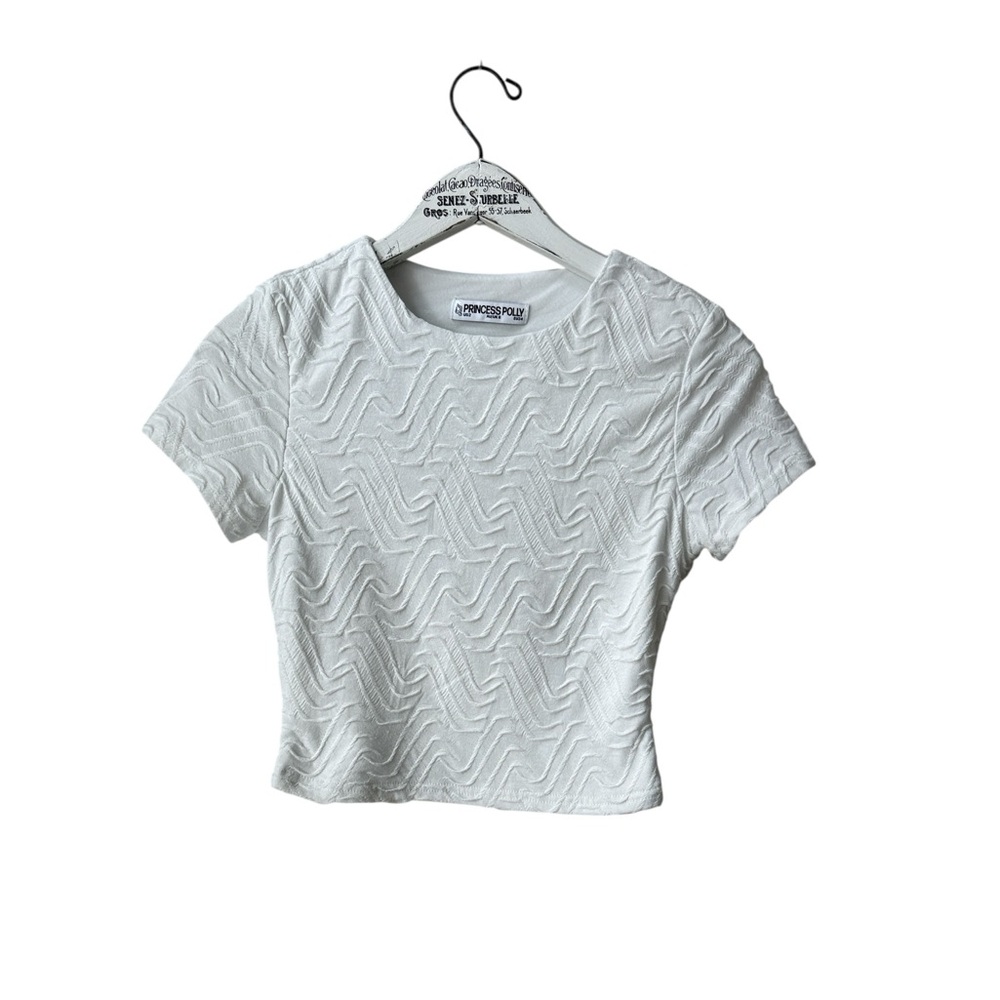 Princess Polly White Textured Short Sleeve Crop Top Size US 2